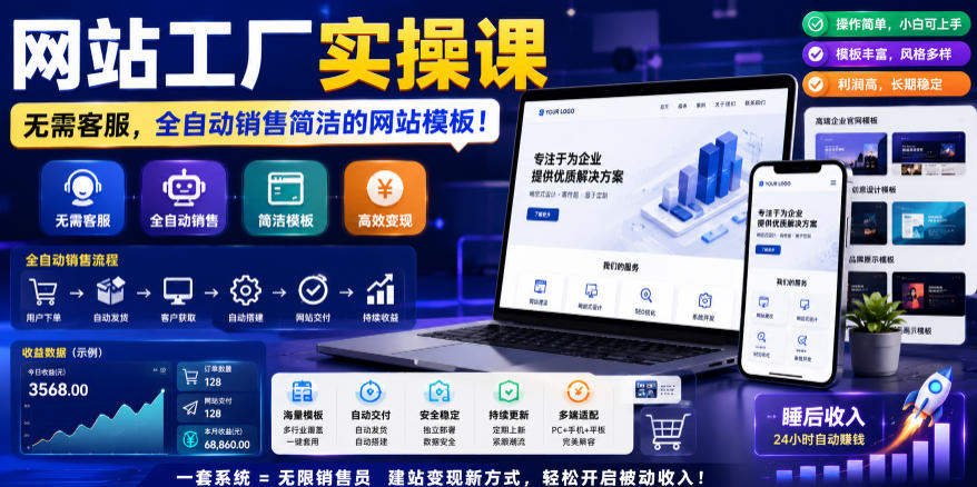 网站工厂实操课，无需客服，网站模板自动赚钱！【原创双语字幕】-遨游资源库