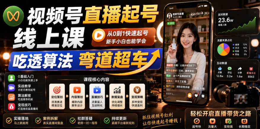 视频号直播起号线上课，吃透算法弯道超车（2026年6月）-遨游资源库