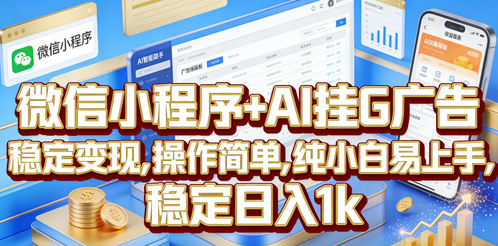 微信小程序+AI挂G广告，稳定变现，操作简单，纯小白易上手，稳定日入1k【揭秘】-遨游资源库