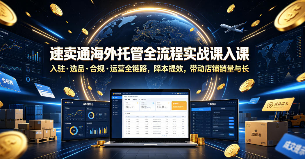 速卖通海外托管全流程实战课入驻・选品・合规・运营全链路，降本提效，带动店铺销量与收益增长-遨游资源库