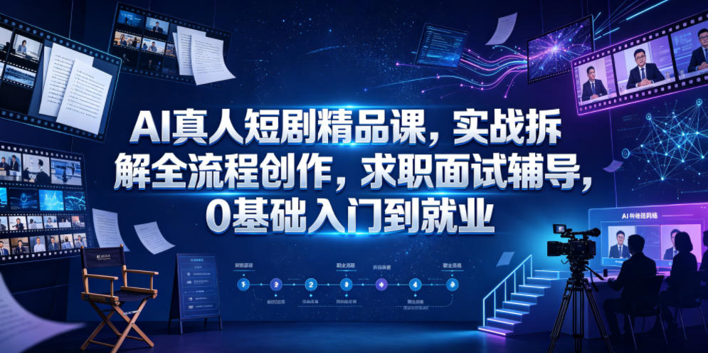 AI真人短剧精品课，实战拆解全流程创作，求职面试辅导，0基础入门到就业-遨游资源库