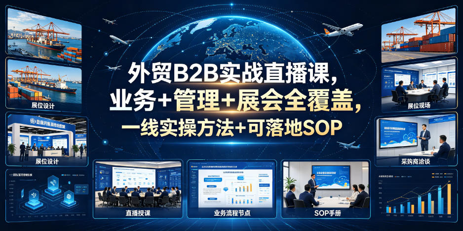 外贸B2B实战直播课，业务+管理+展会全覆盖，一线实操方法+可落地SOP-遨游资源库