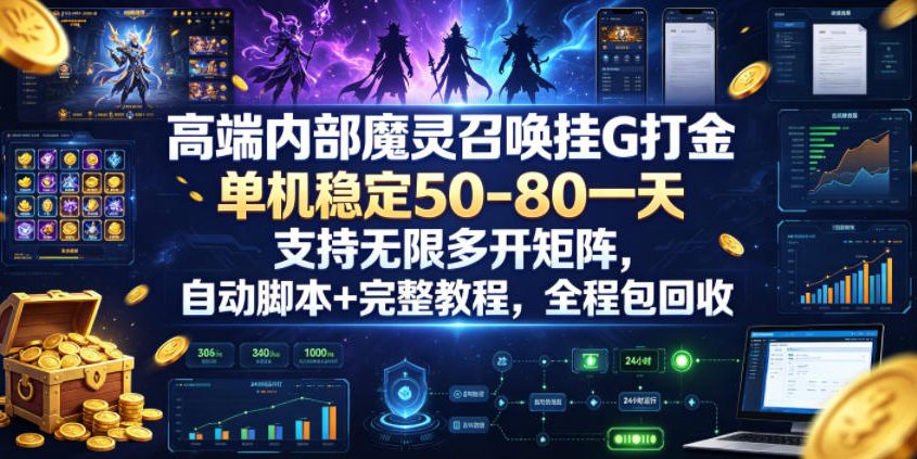 高端内部魔灵召唤挂G打金，单机稳定50-80一天，支持无限多开矩阵，自动脚本+完整教程，全程包回收【揭秘】-遨游资源库