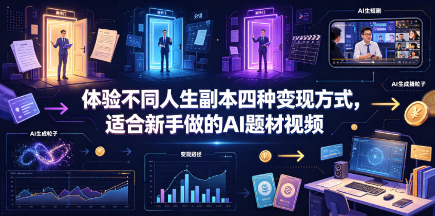 体验不同人生副本四种变现方式，适合新手做的AI题材视频-遨游资源库
