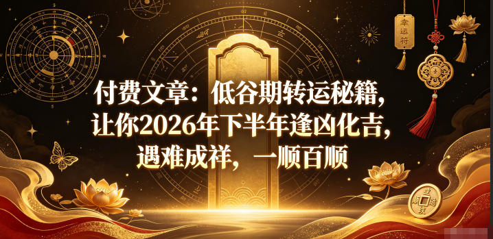 付费文章：低谷期转运秘籍，让你2026年下半年逢凶化吉，遇难成祥，一顺百顺-遨游资源库