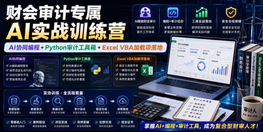 财会审计专属AI实战训练营｜AI协同编程+Python审计工具箱+Excel VBA加载项落地-遨游资源库