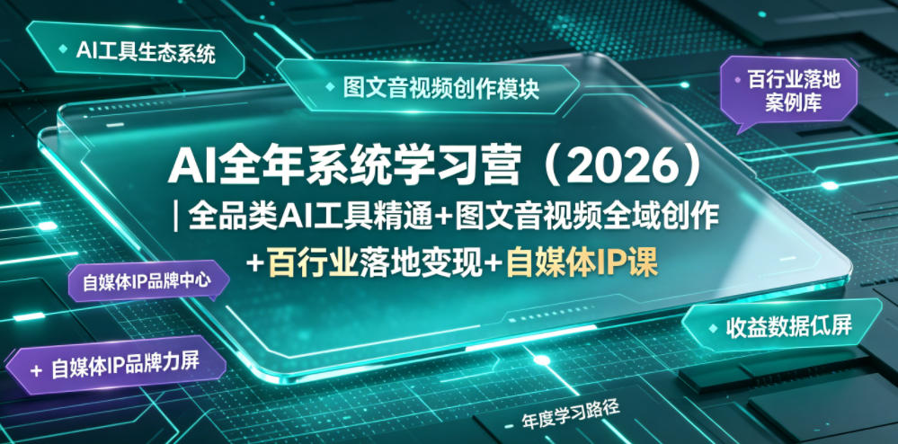 AI全年系统学习营（2026）｜全品类AI工具精通+图文音视频全域创作+百行业落地变现+自媒体IP打造年度进阶大课-遨游资源库