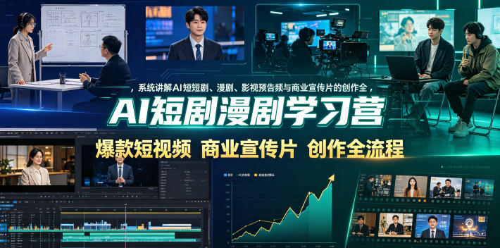 AI短剧漫剧学习营，系统讲解AI短剧、漫剧、影视预告片、爆款短视频与商业宣传片的创作全流程-遨游资源库