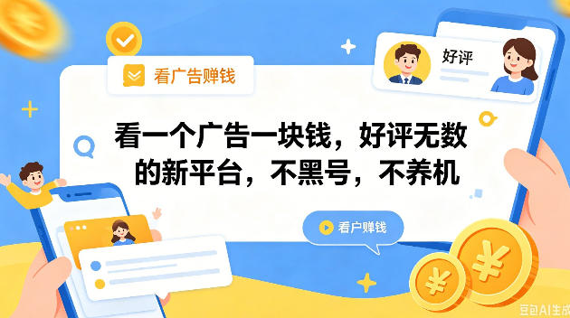 看一个广告一块钱，好评无数的新平台，不黑号，不养机，一撸几十块钱还是不错的【揭秘】-遨游资源库
