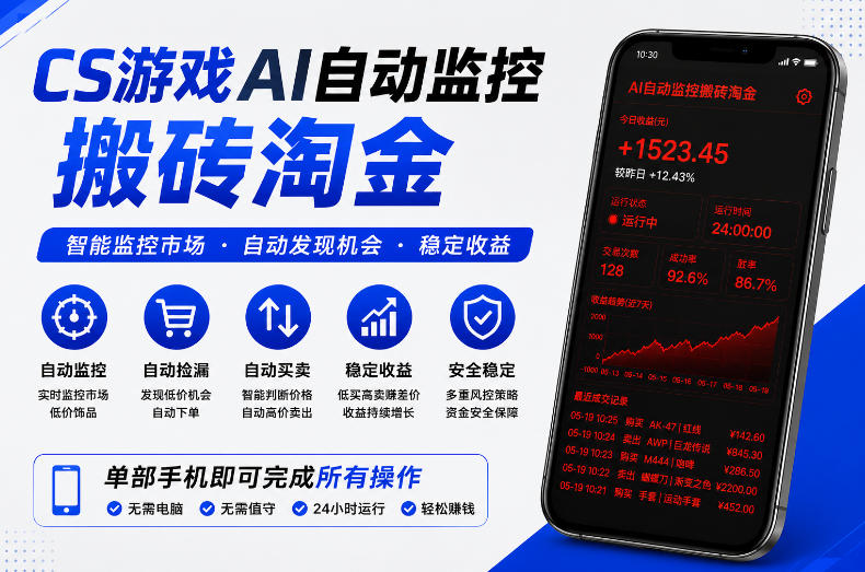 CS游戏AI自动监控搬砖淘金，稳定运行多年，支持任何形式验证，日入300+【揭秘】-遨游资源库