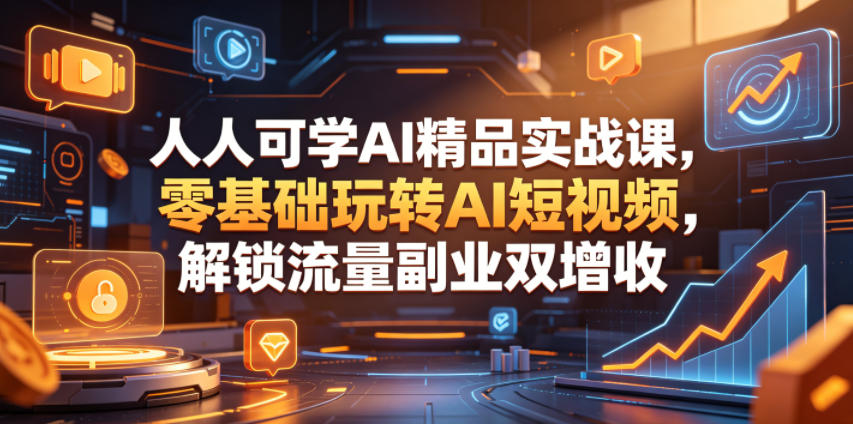 人人可学AI精品实战课，零基础玩转AI短视频，解锁流量副业双增收-遨游资源库