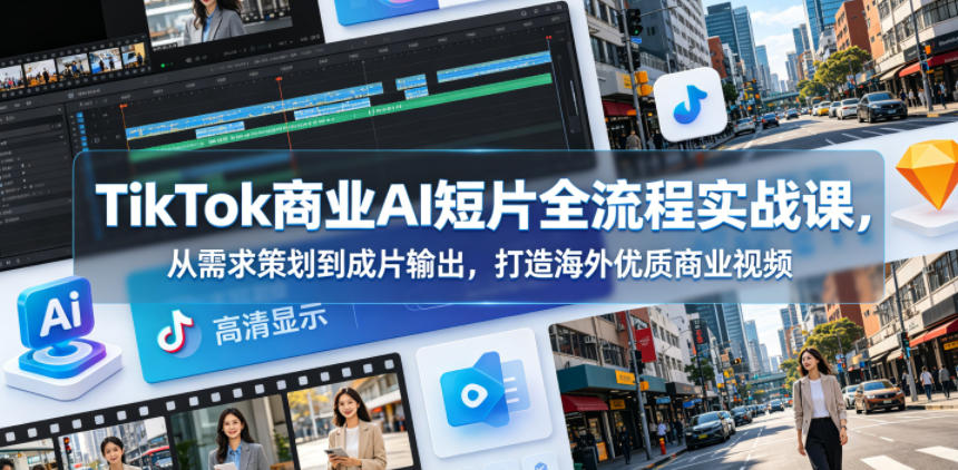 TikTok商业AI短片全流程实战课，从需求策划到成片输出，打造海外优质商业视频-遨游资源库