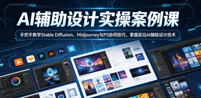 AI辅助设计实操案例课，手把手教学Stable Diffusion、Midjourney与PS协同技巧，掌握前沿AI辅助设计技术-遨游资源库