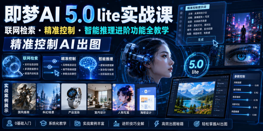 即梦AI 5.0 lite实战课，联网检索・精准控制・智能推理进阶功能全教学，精准控制AI出图-遨游资源库