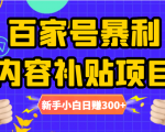 百家号暴利内容补贴项目,图文10元一条,视频30一条,新手小白日赚300+-遨游资源库