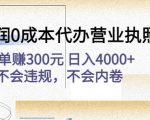 高利润0成本代办营业执照项目:一单赚300元日入4000+不会违规,不会内卷-遨游资源库