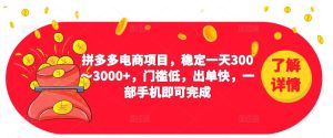 2023拼多多电商项目，稳定一天300～3000+，门槛低，出单快，一部手机即可完成-遨游资源库
