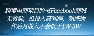 跨境电商项目脸书Facebook商城无货源，低投入高利润，熟练操作后月收入不会低于1W-3W-遨游资源库