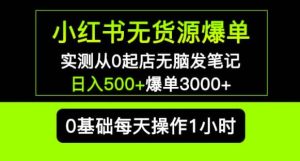 小红书无货源爆单实测从0起店无脑发笔记爆单3000+长期项目可多店-遨游资源库