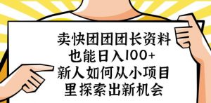 卖快团团团长资料也能日入100+新人如何从小项目里探索出新机会-遨游资源库
