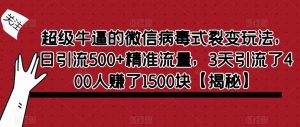 超级牛逼的微信病毒式裂变玩法，日引流500+精准流量，3天引流了400人赚了1500块【揭秘】-遨游资源库