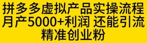 拼多多虚拟产品实操流程,月产5000+利润,还能引流精准创业粉【揭秘】-遨游资源库