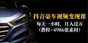 抖音豪车视频变现分享课：每天一小时，月入过万（教程+4986张素材）-遨游资源库