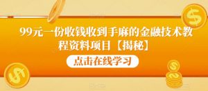 99元一份收钱收到手麻的金融技术教程资料项目【揭秘】-遨游资源库