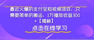 最近火爆的支付宝短视频项目，只需要简单的搬运，1万播放收益300+【揭秘】-遨游资源库