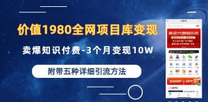 价值1980的全网项目库变现-卖爆知识付费-3个月变现10W是怎么做到的-附多种引流创业粉方法【揭秘】-遨游资源库