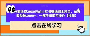 外面收费2980元的小红书壁纸掘金项目，单日收益破1000+，一部手机即可操作【揭秘】-遨游资源库