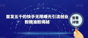 首发五千的快手无限曝光引流创业粉精准粉揭秘-遨游资源库