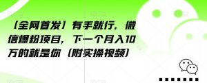 【全网首发】有手就行，微信爆粉项目，下一个月入10万的就是你（附实操视频）【揭秘】-遨游资源库