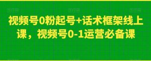 视频号0粉起号+话术框架线上课,视频号0-1运营必备课-遨游资源库
