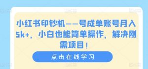 小红书印钞机——号成单账号月入5k+，小白也能简单操作，解决刚需项目【揭秘】-遨游资源库