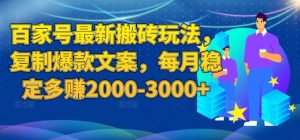 百家号最新搬砖玩法，复制爆款文案，每月稳定多赚2000-3000+【揭秘】-遨游资源库
