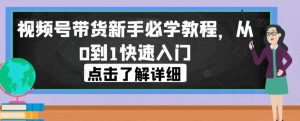 视频号带货新手必学教程，从0到1快速入门-遨游资源库