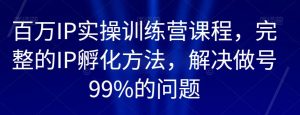 百万IP实操训练营课程,完整的IP孵化方法,解决做号99%的问题-遨游资源库