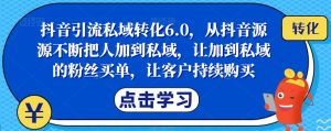 抖音引流私域转化6.0,从抖音源源不断把人加到私域,让加到私域的粉丝买单,让客户持续购买-遨游资源库