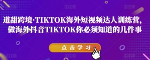 道甜跨境·TIKTOK海外短视频达人训练营，做海外抖音TIKTOK你必须知道的几件事-遨游资源库
