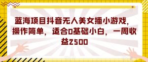 蓝海项目抖音无人美女播小游戏，操作简单，适合0基础小白，一周收益2500【揭秘】-遨游资源库