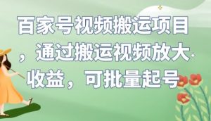 百家号视频搬运项目，通过搬运视频放大收益，可批量起号【揭秘】-遨游资源库