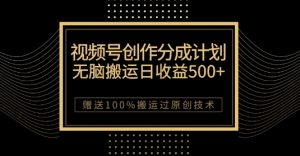 最新视频号创作分成计划,无脑搬运一天收益500+,100%搬运过原创技巧【揭秘】-遨游资源库