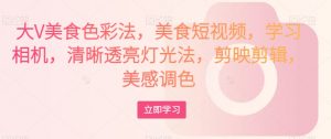 大V美食色彩法，美食短视频，学习相机，清晰透亮灯光法，剪映剪辑，美感调色-遨游资源库