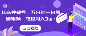 抖音视频号，五分钟一条原创视频，轻松月入3w+【独家秘诀，传授赚钱方法】【揭秘】-遨游资源库