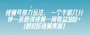 视频号暴力玩法，一个手机几分钟一条原创视频一周收益3800+（附820G视频素材）-遨游资源库