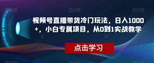 视频号直播带货冷门玩法，日入1000+，小白专属项目，从0到1实战教学【揭秘】-遨游资源库
