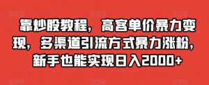 靠炒股教程，高客单价暴力变现，多渠道引流方式暴力涨粉，新手也能实现日入2000+【揭秘】-遨游资源库