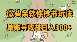 微头条软件抄书玩法，单账号收益日入300+【揭秘】-遨游资源库