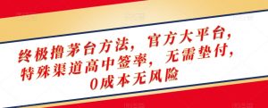 终极撸茅台方法，官方大平台，特殊渠道高中签率，无需垫付，0成本无风险【揭秘】-遨游资源库